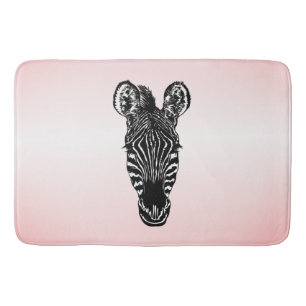 Zebra Head on Pink Bath Mat