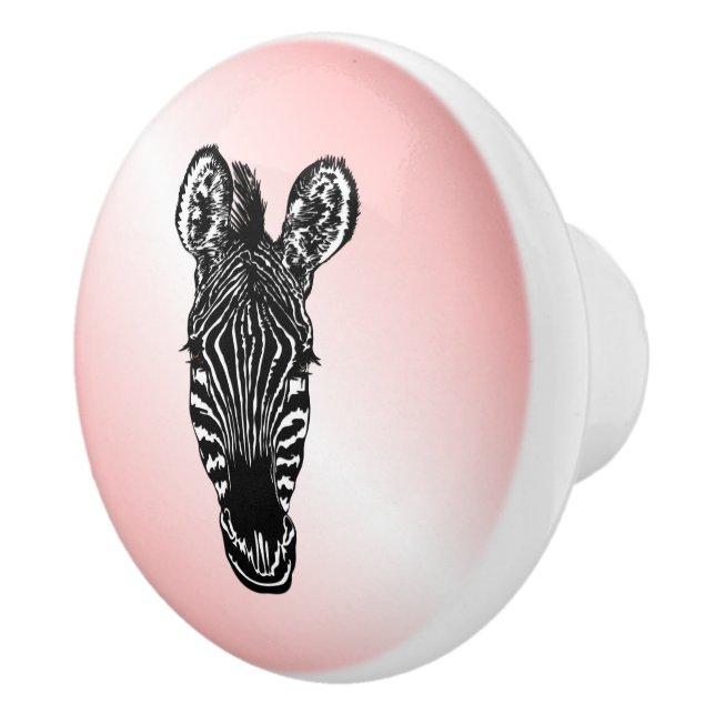 Zebra Head on Pink Ceramic Knob (Right)