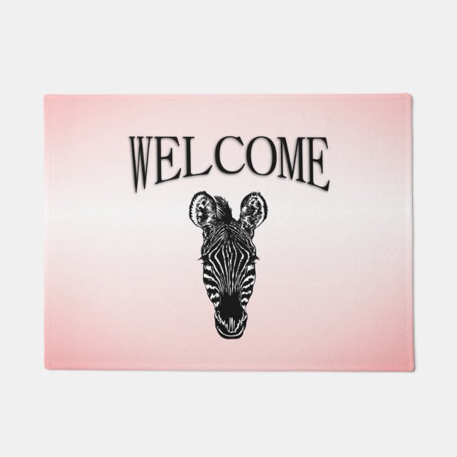 Zebra Head on Pink Doormat (Front)