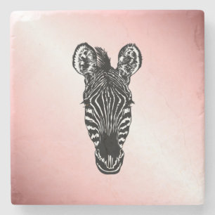 Zebra Head on Pink Stone Coaster