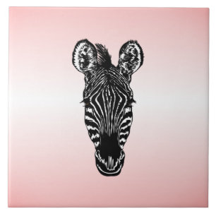Zebra Head on Pink Tile