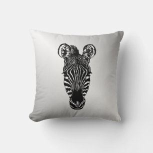 Zebra Head on Silver Cushion