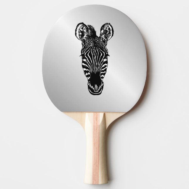 Zebra Head on Silver Ping Pong Paddle (Front)