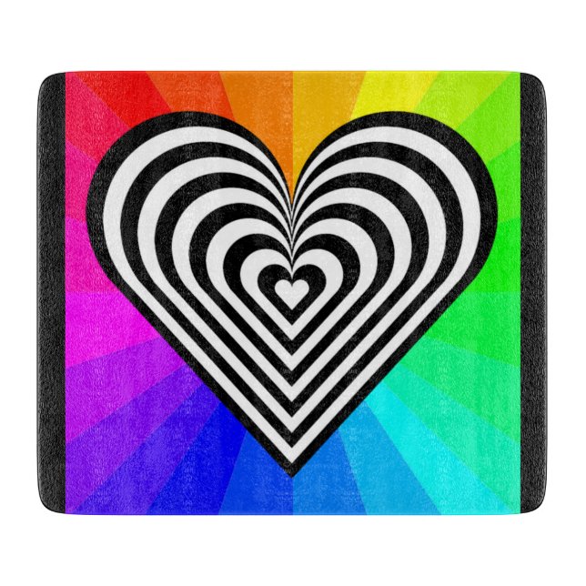 ZEBRA HEART RAINBOW PATTERN CUTTING BOARD (Front)