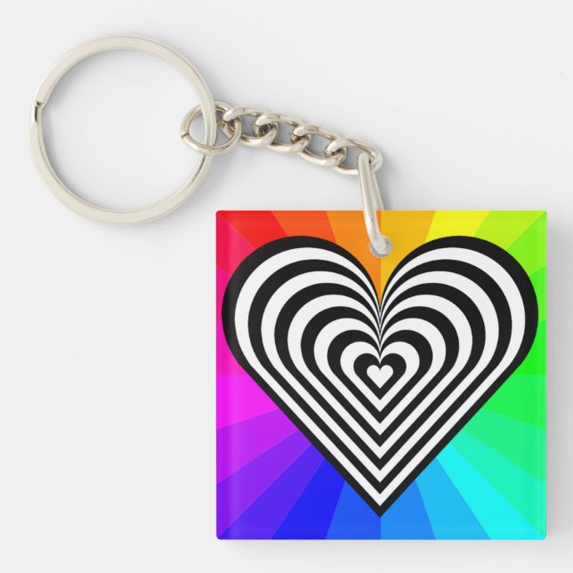 ZEBRA HEART RAINBOW PATTERN KEY RING (Front)