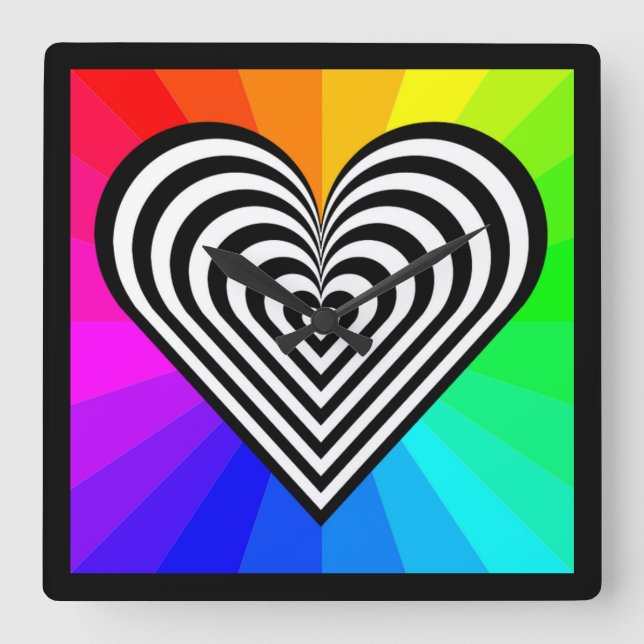 ZEBRA HEART RAINBOW PATTERN SQUARE WALL CLOCK (Front)