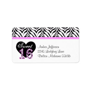 Zebra Heart Sweet 16 Address Labels