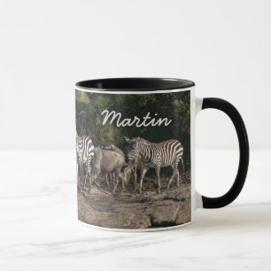 Zebra Herd Personalise Name Black Interior Gift  Mug