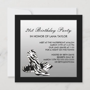 Zebra High Heels 21st Birthday Party Invitation