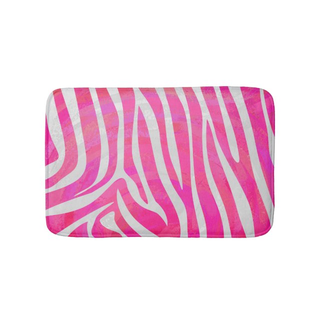 Zebra Hot Pink and White Print Bath Mat (Front)