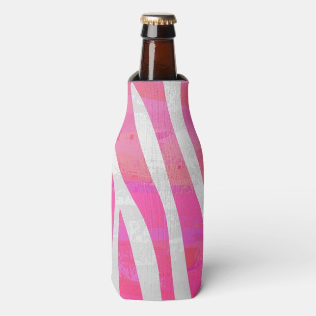 Zebra Hot Pink and White Print Bottle Cooler (Bottle Front)
