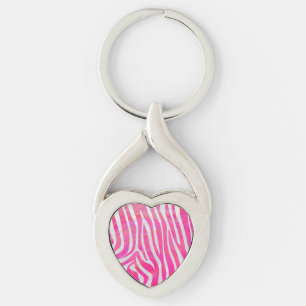 Zebra Hot Pink and White Print Key Ring