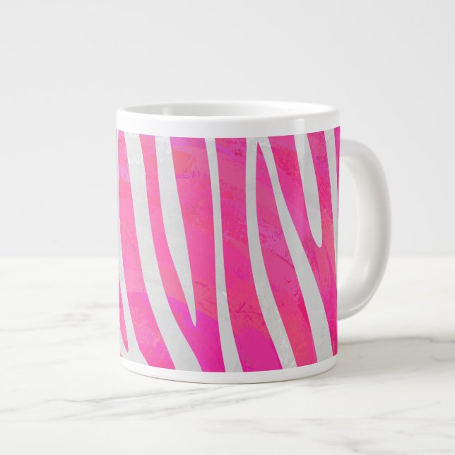 Zebra Hot Pink and White Print Large Coffee Mug (Front Right)