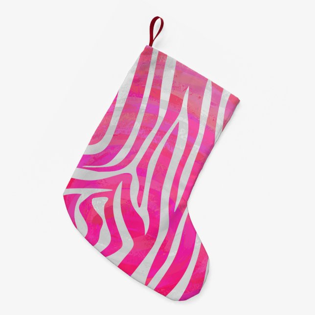 Zebra Hot Pink and White Print Small Christmas Stocking (Front (Hanging))