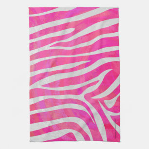 Zebra Hot Pink and White Print Tea Towel