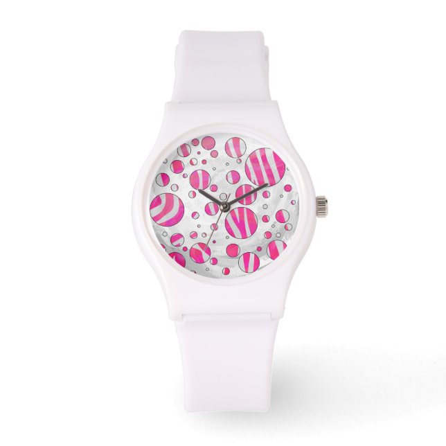 Zebra Hot Pink and White Print Watch (Front)