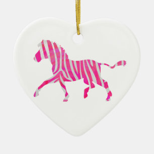 Zebra Hot Pink and White Silhouette Ceramic Tree Decoration