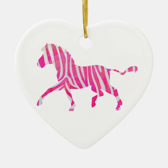 Zebra Hot Pink and White Silhouette Ceramic Tree Decoration (Front)