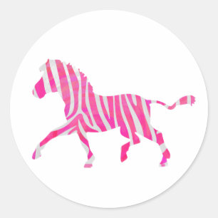 Zebra Hot Pink and White Silhouette Classic Round Sticker