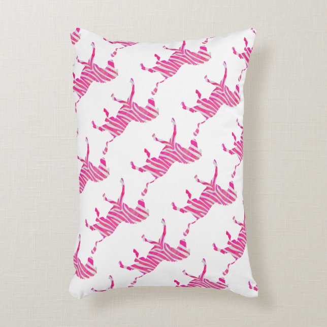 Zebra Hot Pink and White Silhouette Decorative Cushion (Front(Vertical))