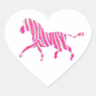 Zebra Hot Pink and White Silhouette Heart Sticker