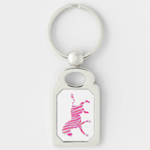 Zebra Hot Pink and White Silhouette Key Ring