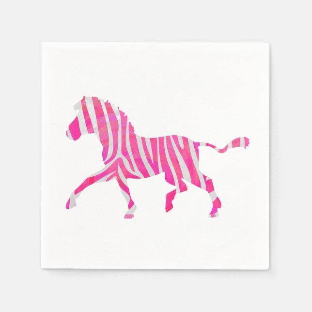 Zebra Hot Pink and White Silhouette Napkin (Front)