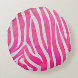 Zebra Hot Pink and White Silhouette Round Cushion