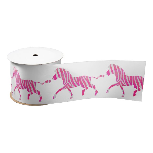 Zebra Hot Pink and White Silhouette Satin Ribbon (Spool)