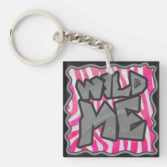 Zebra Hot Pink and White Wild Me Key Ring (Front)