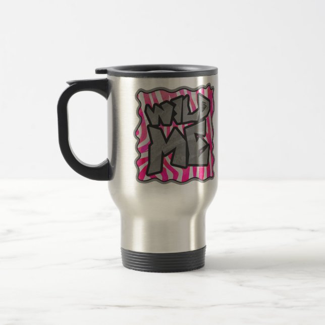 Zebra Hot Pink and White Wild Me Travel Mug (Left)