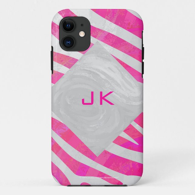 Zebra Hot Pink and White with Monogram Case-Mate iPhone Case (Back)