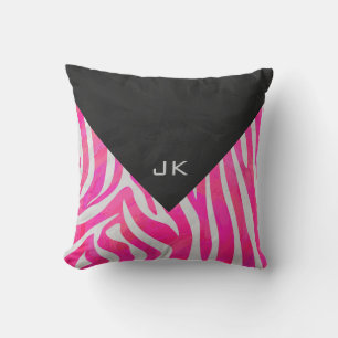 Zebra Hot Pink and White with Monogram Cushion
