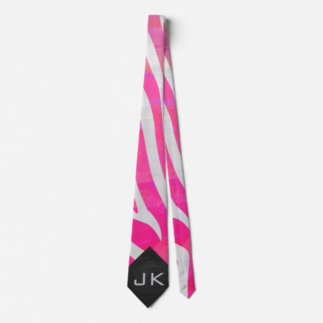 Zebra Hot Pink and White with Monogram Tie (Front)