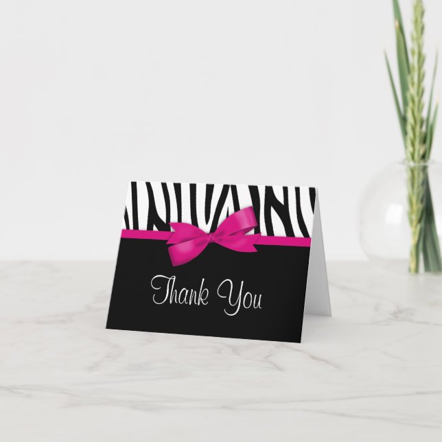 Zebra Hot Pink Bow Thank You (Front)