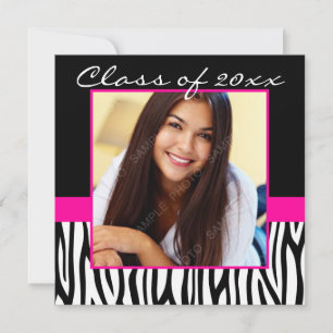 Zebra Hot Pink Photo Graduation Invitation