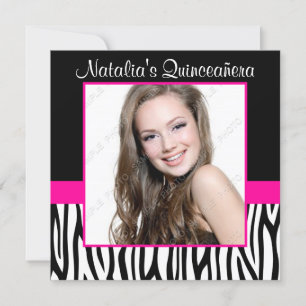 Zebra Hot Pink Photo Quinceanera Invitations