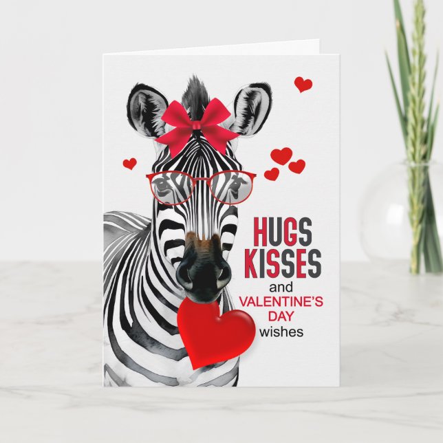 Zebra Hugs and Kisses Valentine's Day Holiday Card (Front)