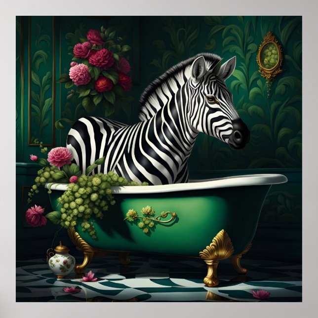 Zebra in a Bathtub Poster (Front)