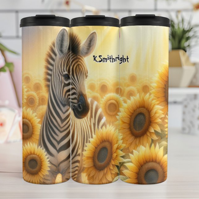 Zebra in a Sunflower Field Thermal Tumbler (Creator Uploaded)
