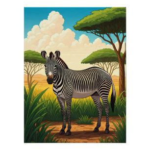 Zebra in African Savannah Poster