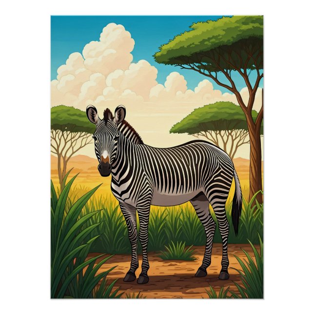 Zebra in African Savannah Poster (Front)