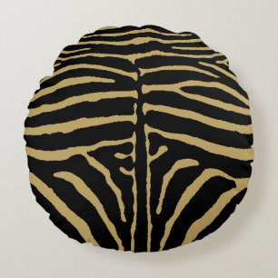 Zebra in Black and Gold Round Cushion