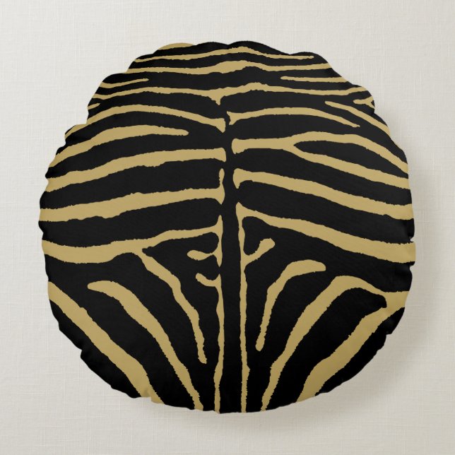 Zebra in Black and Gold Round Cushion (Front)