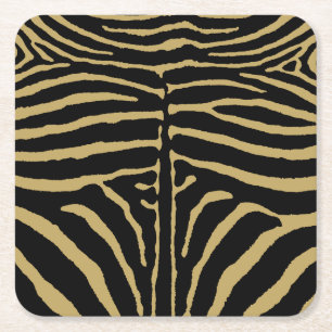 Zebra in Black and Gold Square Paper Coaster