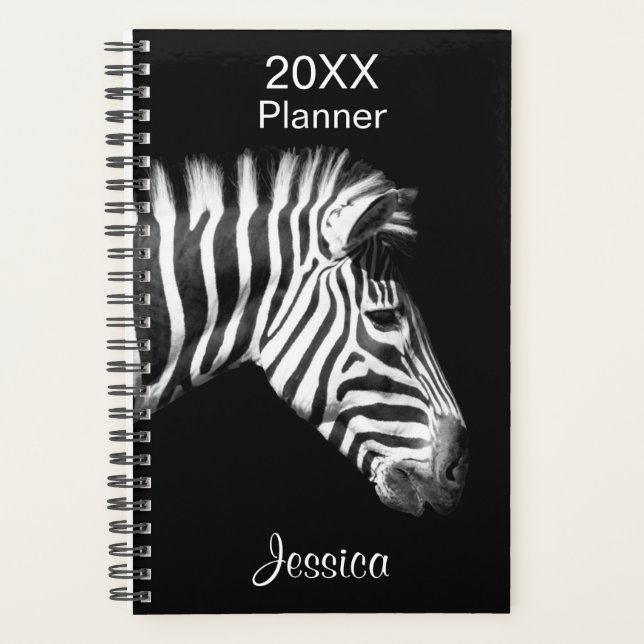 Zebra in Black and White Personalised Name Planner (Front)