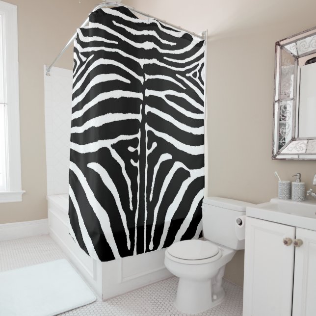 Zebra in Black and White Shower Curtain (In Situ)