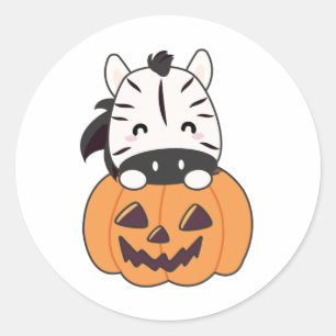 Zebra In Pumpkin Cute Zebras Happy Halloween Classic Round Sticker