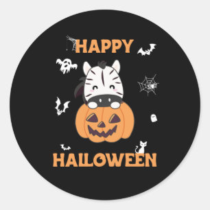 Zebra In Pumpkin Cute Zebras Happy Halloween Classic Round Sticker