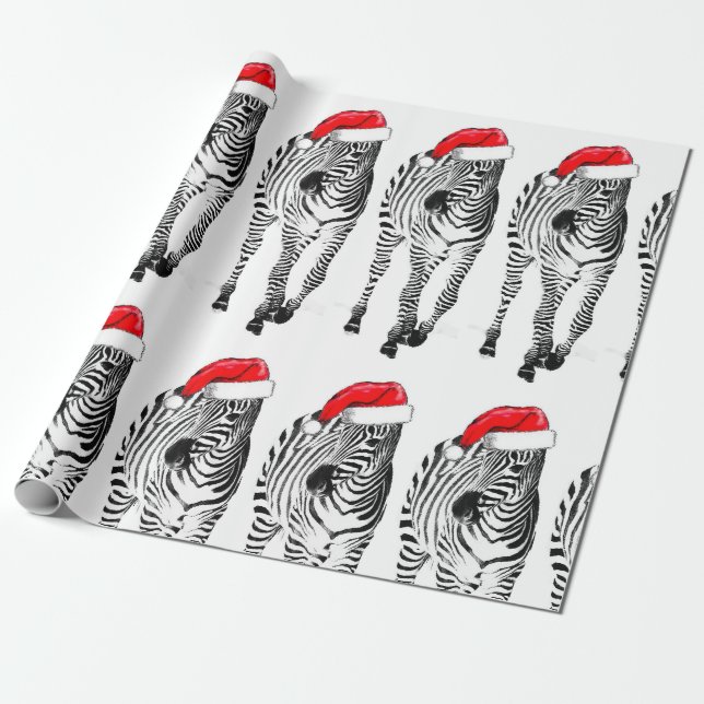 Zebra in Santa wrapping paper (Unrolled)